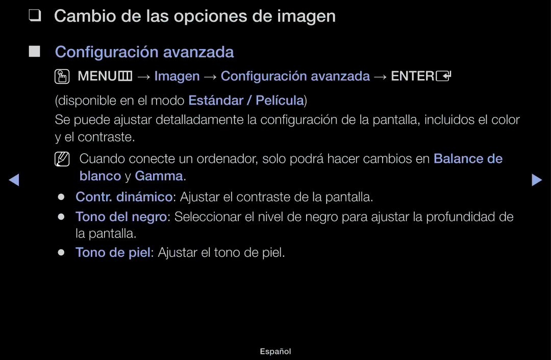 Samsung UE40J5100AWXXC, UE48J5100AWXXC, UE32J4100AWXXC manual Cambio de las opciones de imagen , Configuración avanzada 